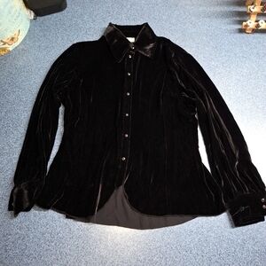 Ryan M Silk Blend, Velour. Black, Peplum Back Shirt, Size Medium, Style#…